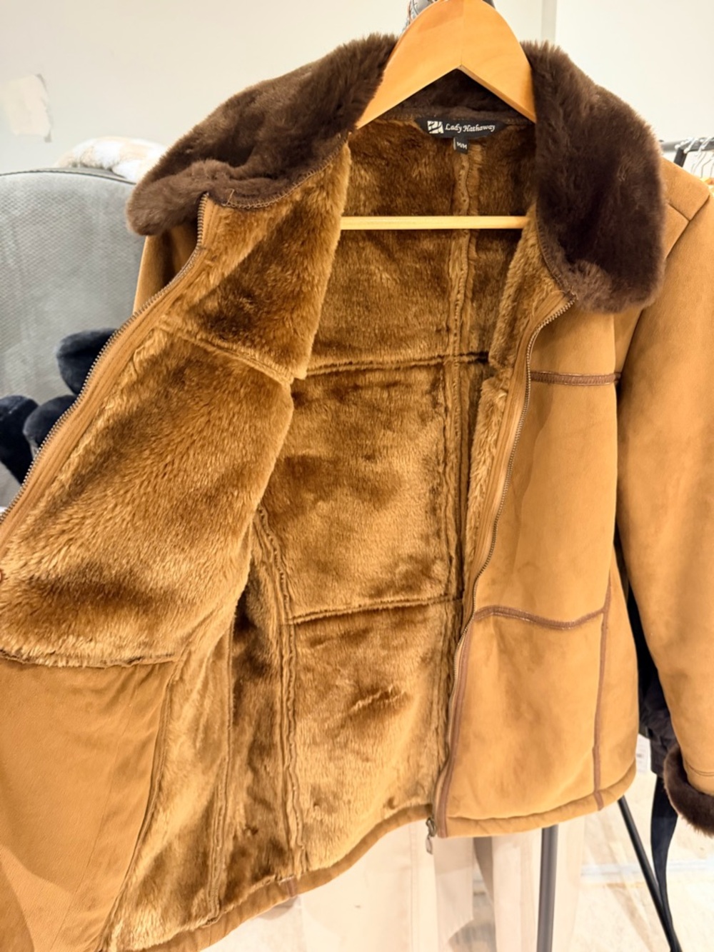 Cozy Tan Teddy Jacket with Faux-Fur Trim - Picture 2 of 3